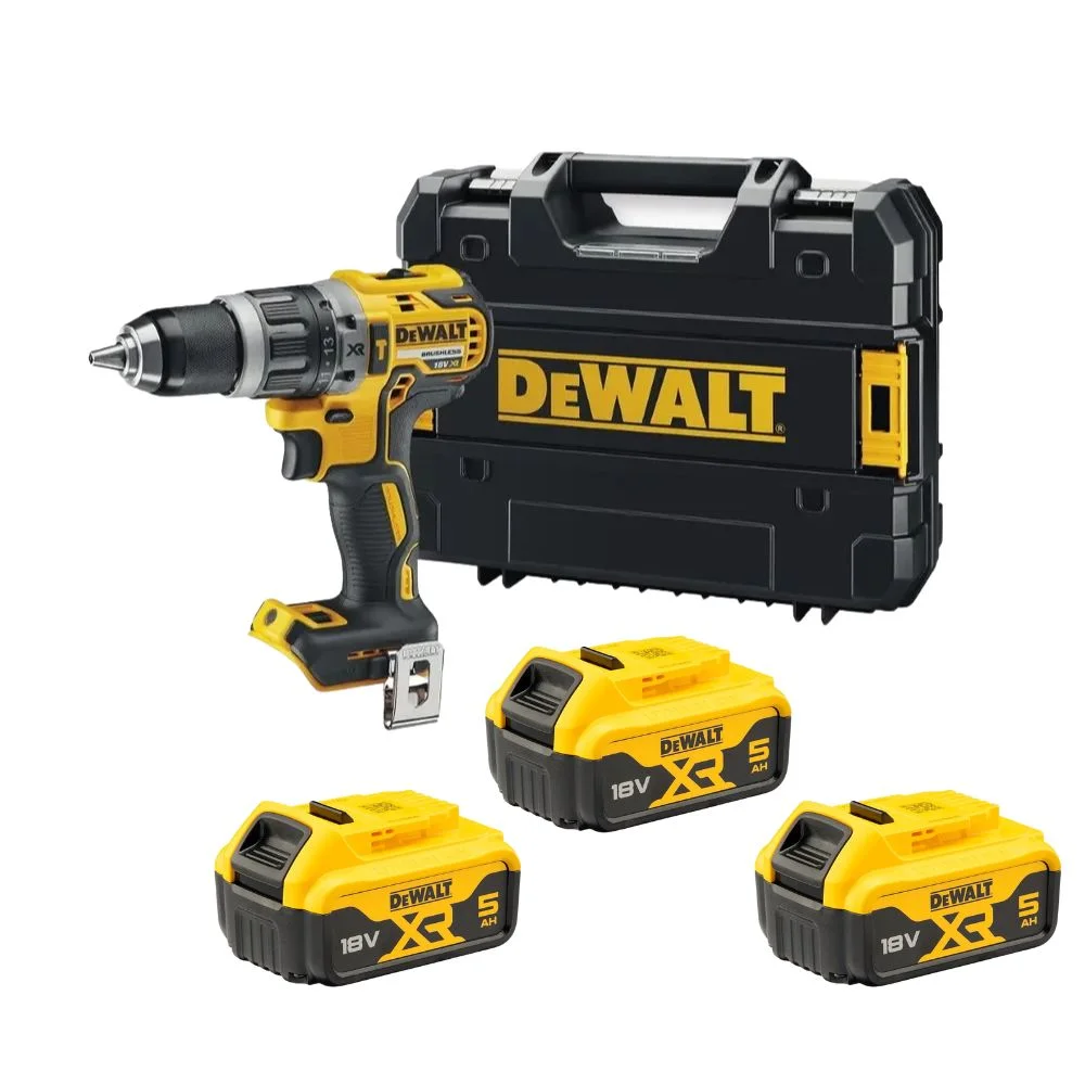 DeWALT DCD796NT Cordless 18V XR Brushless Combi Drill Set With 3x5Ah Batteries & Carry Case