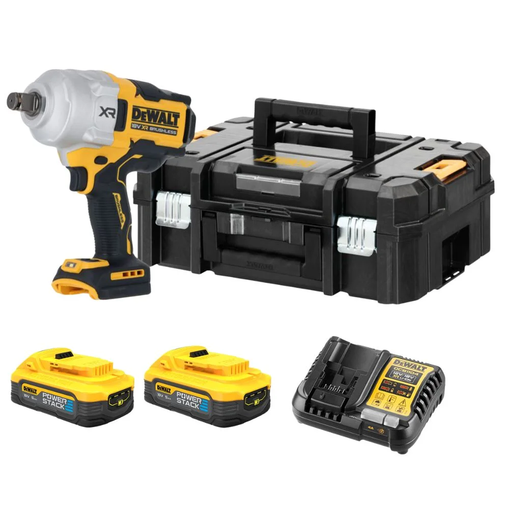 DeWALT DCF964H2T 18V XR Brushless 3/4" Hog Ring Premium High Torque Impact Wrench PowerStak Kit - 2x5Ah PowerStack Batteries, Charger & TSTAK II Case