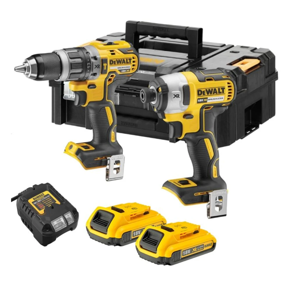 DeWALT DCK266D2T 18V Brushless Twin Kit - Combi Drill / Impact Driver, 2 x 2.0Ah Batteries, Charger & TSTAK II Case