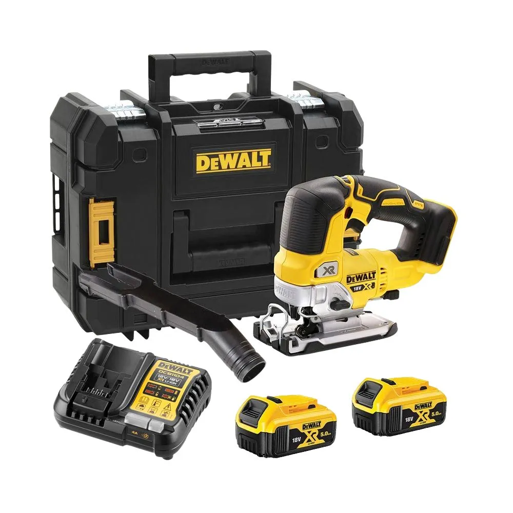 DeWALT DCS334P2 Cordless 18V XR Brushless Top Handle Jigsaw With 2x5Ah Batteries, Charger & Case