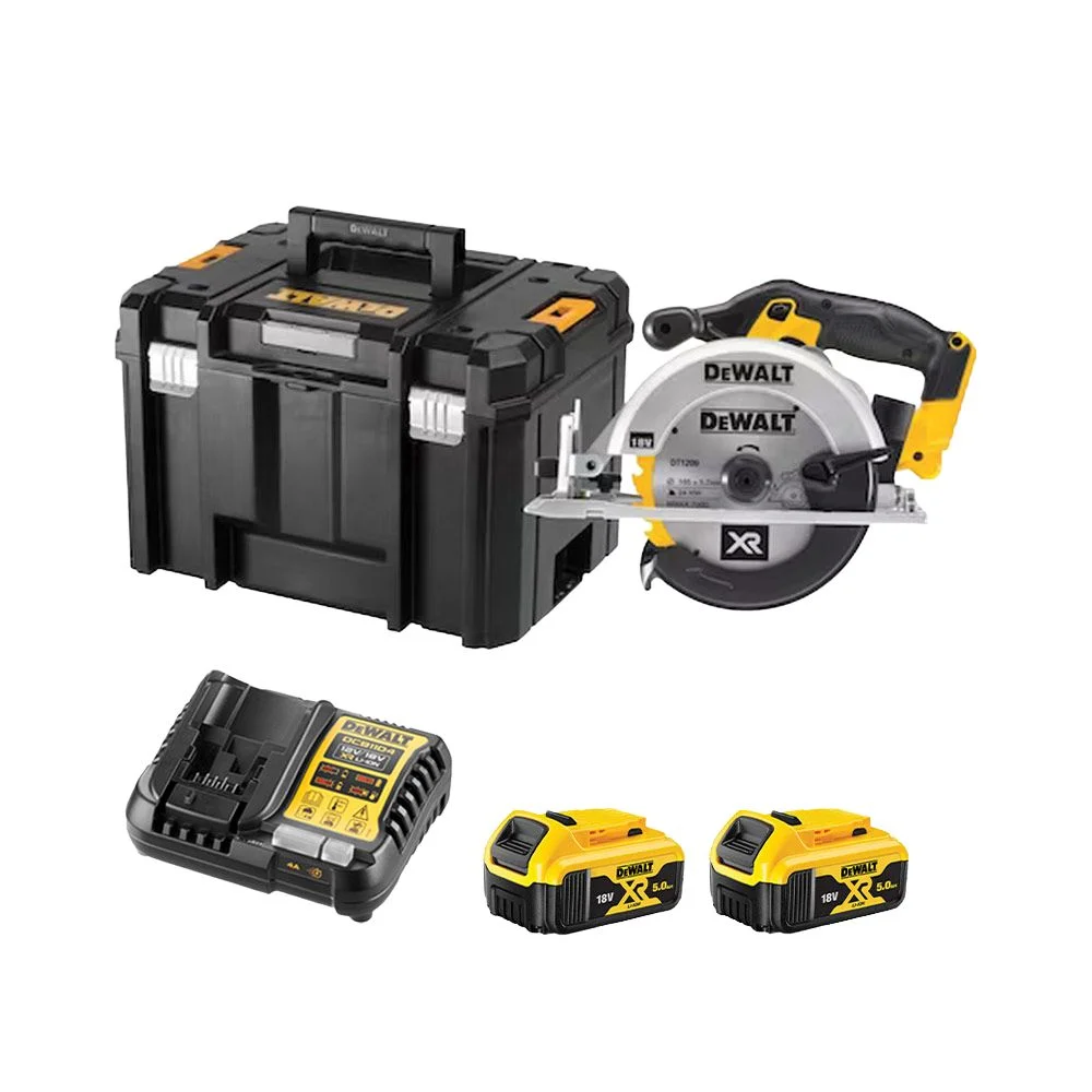 DeWALT DCS391P2 18V 165mm Premium Circular Saw With 2 x 5.0Ah Batteries & Charger in TSTAK VI Case