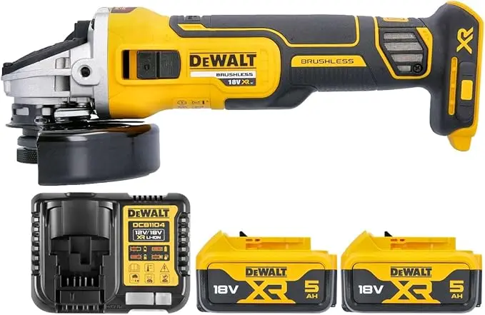 DeWALT DCG405N 18V Brushless 125mm Angle Grinder with 2 x 5.0Ah Batteries & Charger