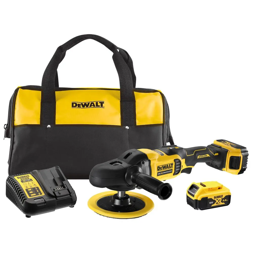 DeWALT DCM849P2 18V XR Brushless 180mm Rotary Polisher with 5Ah and Bag