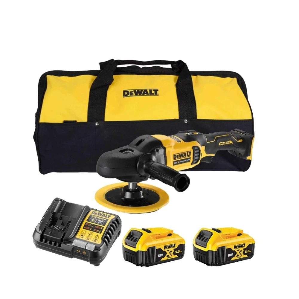 DeWALT DCM849P2 18V XR Brushless 180mm Rotary Polisher with 5Ah and Bag