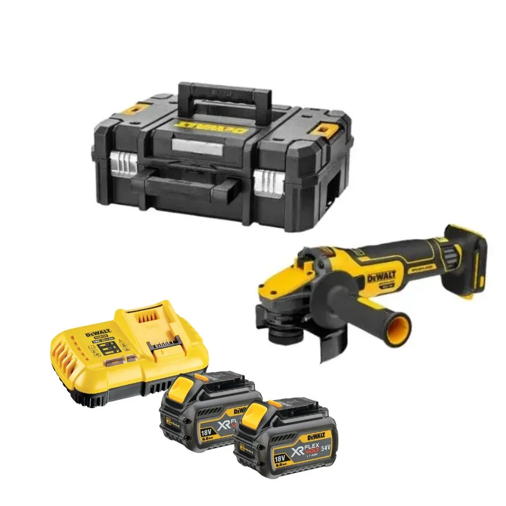 DeWALT DCG409T2 Cordless 18V 125mm XR FLEXVOLT Advantage High Power Grinder With 2x6Ah Battery, Charger And Case Set
