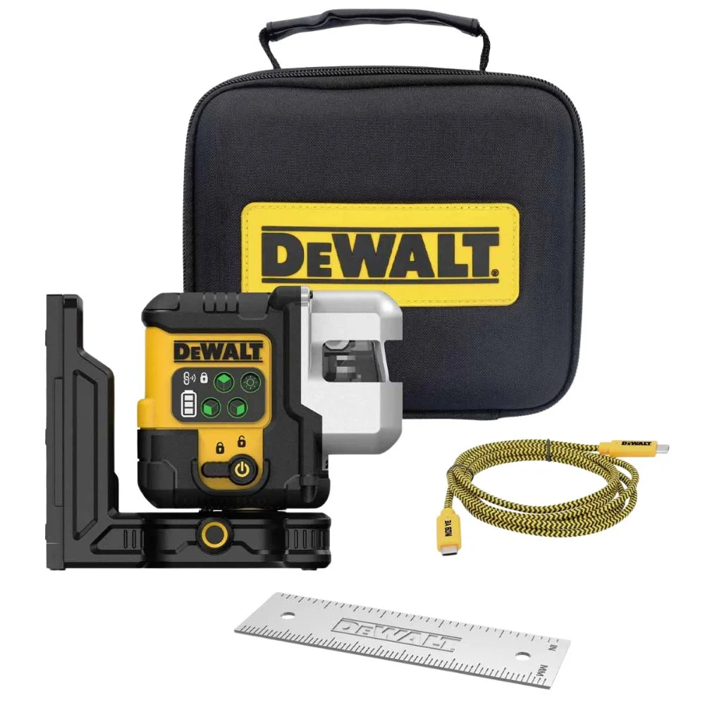 DeWALT DCLE14301GB USB Rechargeable Green 3×180° Line Laser Base Kit