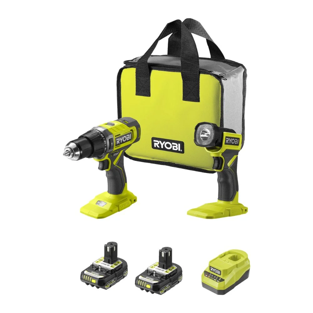Ryobi RPD18-2C20ST 18V ONE+ Impact Drill & Flashlight With 2x2Ah Batteries & Tool Bag
