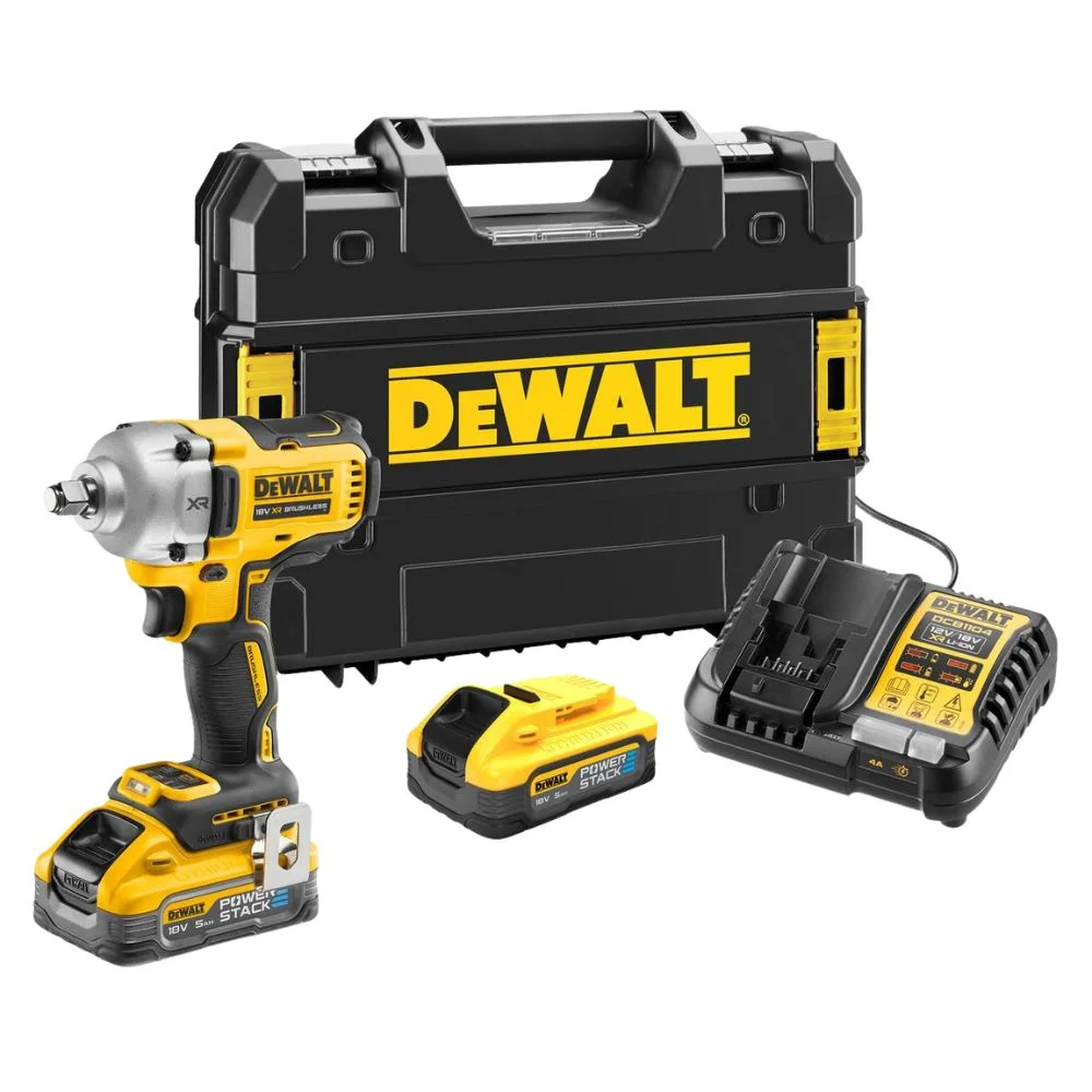 DeWALT DCF891H2T 18V XR 1/2 Compact High Torque Wrench – 2 x 5Ah Power Stack Batts, Charger & Case