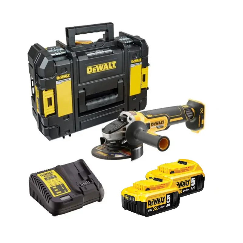 DeWALT DCG405P2 18V XR Cordless 125mm Brushless Angle Grinder Kit - 2x5.0Ah Batteries, Charger & Tstak II Case