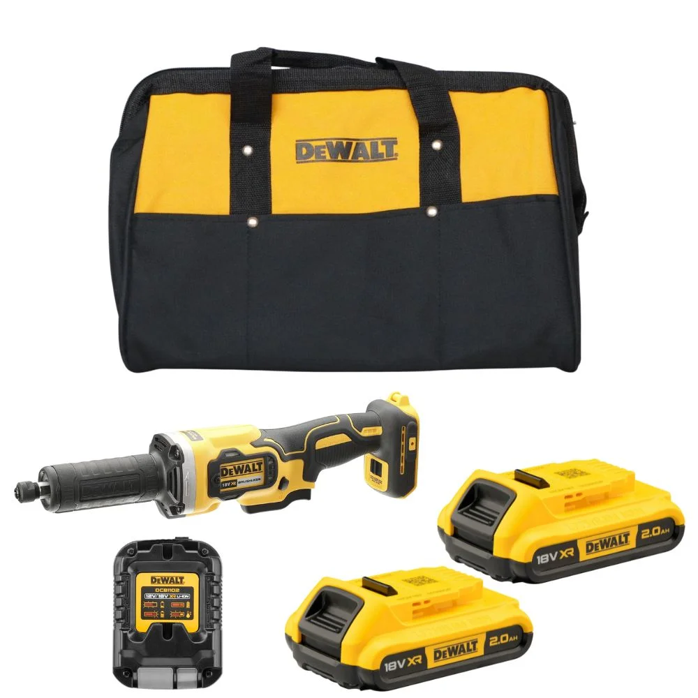 DeWALT DCG426D2 18V XR Brushless Die Grinder Kit – 2 x 2Ah Batteries, Charger & Bag