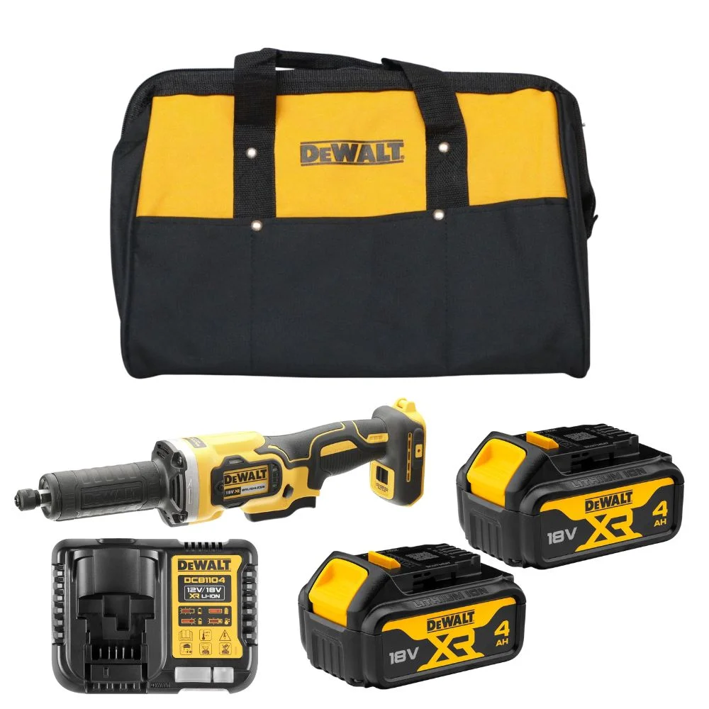DeWALT DCG426M2 18V XR Brushless Die Grinder Kit – 2 x 4Ah Batteries, Charger & Bag
