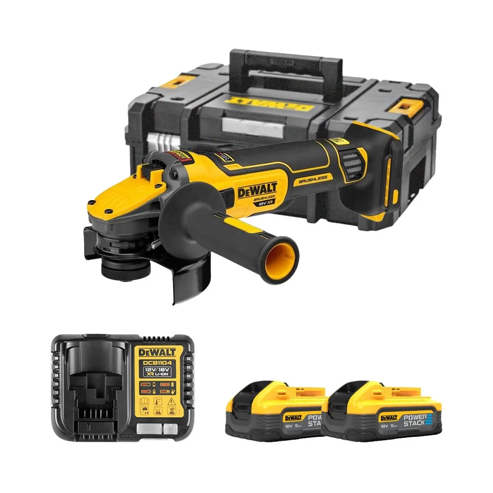 DeWALT DCG409H2T 18V 125mm XR FLEXVOLT Advantage High Power Grinder, 2 x 5Ah Power Stack Batteries, Charger & TSTAK II Case