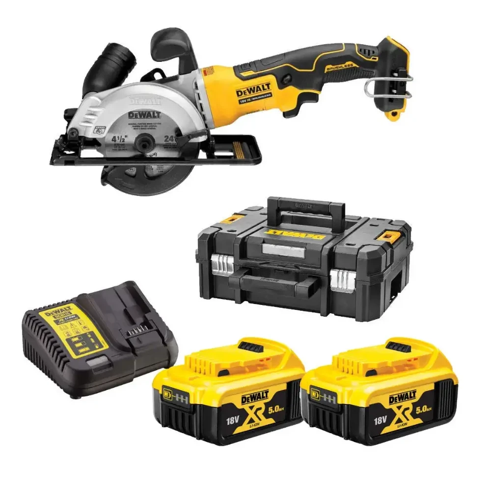 DeWALT DCS571P2 Cordless 18V XR Brushless 115mm Compact Circular Saw Box Set