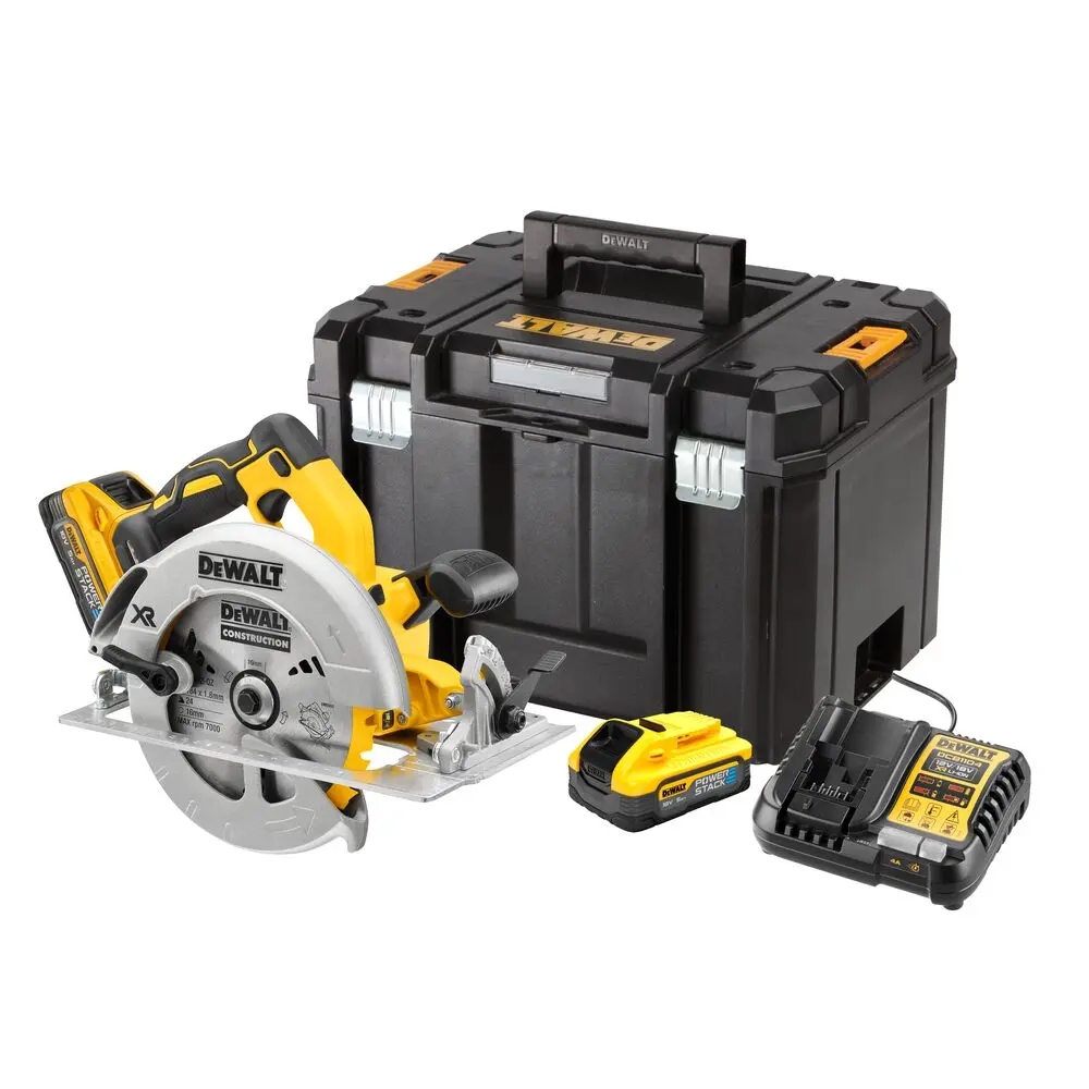 DeWALT DCS570H2T 18V XR Brushless 184mm Circular Saw Kit - 2x5.0Ah PowerStack Batteries, Charger & TSTAK Vl Case