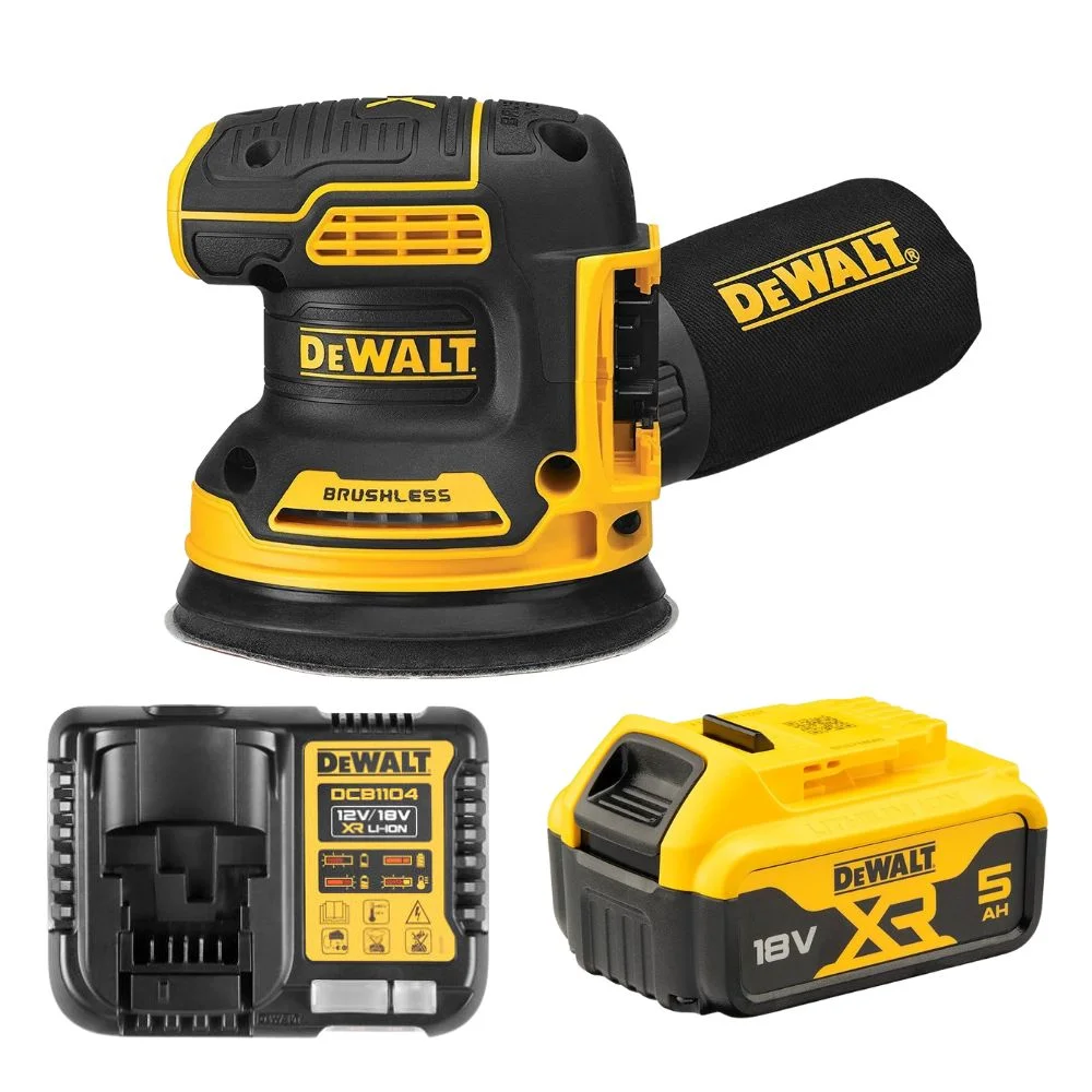 DeWALT DCW210N 18V XR Brushless 125mm Orbit Sander with 5Ah Battery & Charger