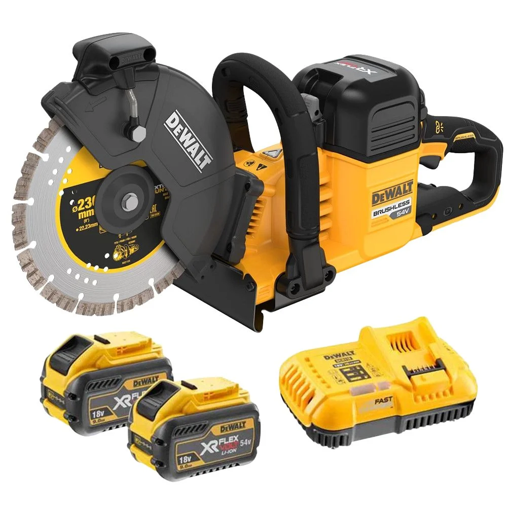 DeWALT DCS691X2 54V XR Flexvolt Cut Off Saw 230mm Wireless – 2x9ah Batteries, Charger & DT40260-QZ Diamond Blade 