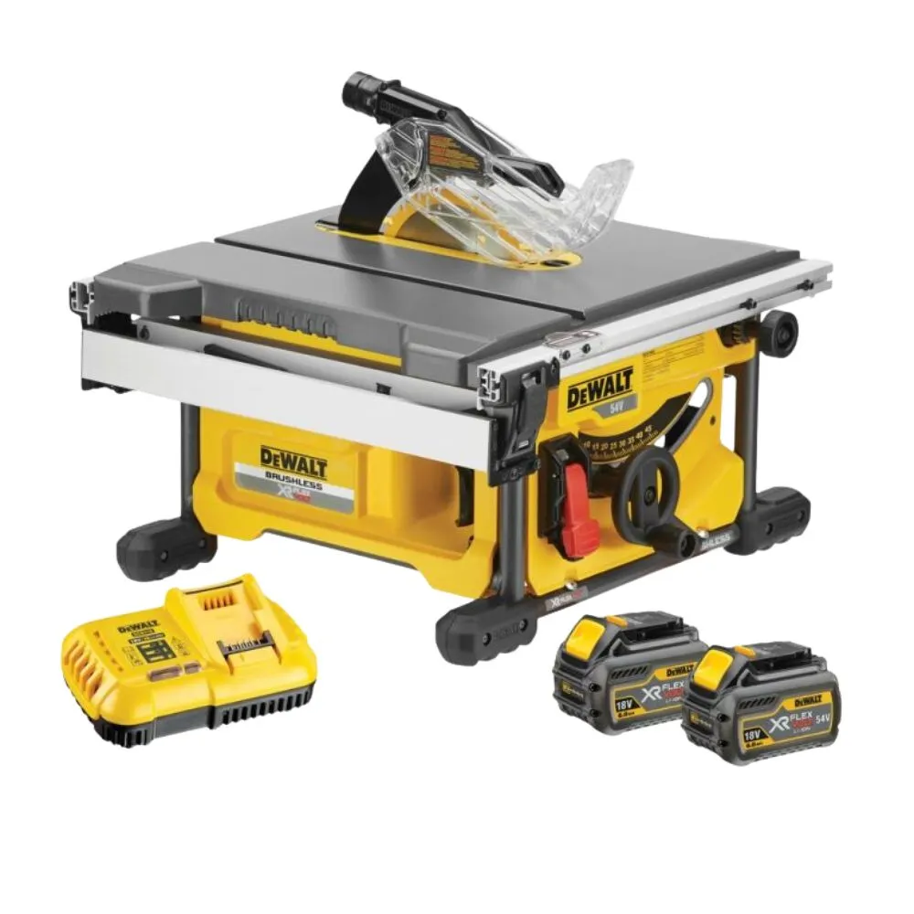 DeWALT DCS7485T2 54V XR FLEXVOLT 210mm Table Saw – 2 x 6Ah Batteries & DCB118 Charger 